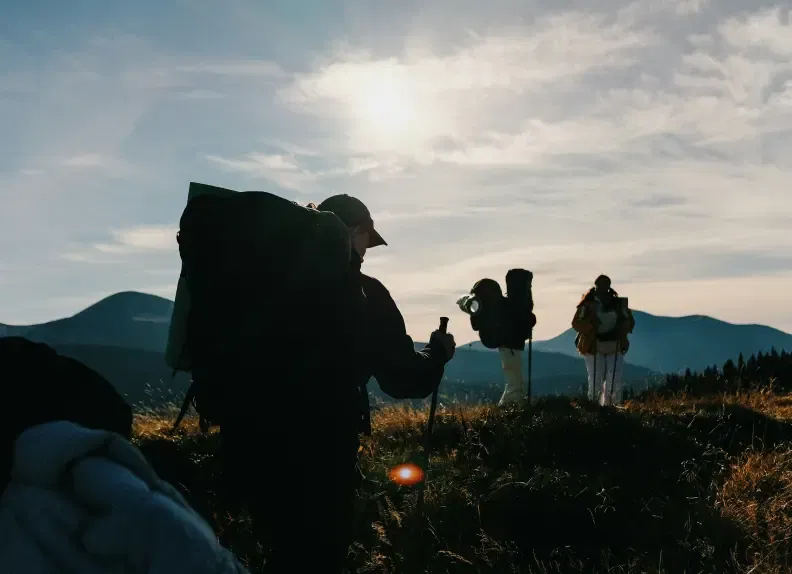 Nature hike, green team building activity against stress